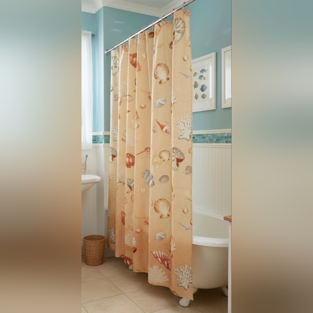 Bacova Golden Sands Shower Curtain, with Seashells and Coral 70-Inch - Picture 2 of 5